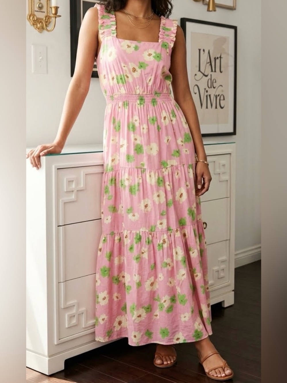 NWT Pink Floral Tiered Maxi Dress